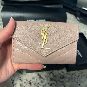 Yves Saint Laurent Pale Pink/Beige Leather Wallet and Original Packaging